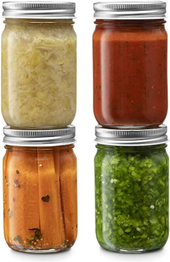 Glass Regular Mouth Mason Jars, 14 Ounce Glass Jars with Silver Metal Airtight Lids for Meal Prep, Food Storage, Canning, Drinking, Overnight Oats, Jelly, Dry Food, Spices, Salads, Yogurt (14 Pack)