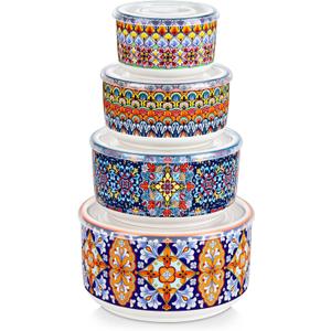 vancasso Serving Bowls with Lids Set of 4, Ceramic Nesting Mixing Bowls for Food Storage, Prep and Stackable, Dishwasher & Microwave Safe Gift Set, 60/36/20/10 OZ, Series SIMI (Bohemian)