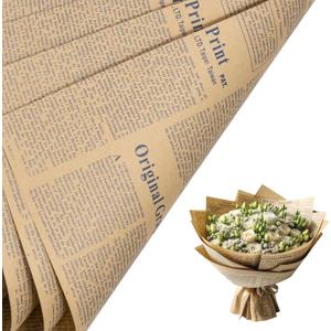 LeZakaa 20 Sheets Kraft Newsprint Flower Wrapping Paper - Reversible Floral Bouquet Paper -Blue Font Kraft Newsprint Design for Valentine's Day, Mother's Day, Parties, Birthdays, Weddings, Baby Shower
