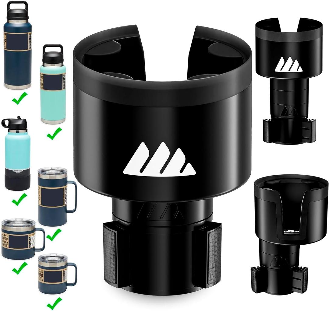 [Upgraded] Integral Ultimate Car Cup Holder Expander - Adjustable Base - Organizer & Expander for Vehicles - Compatible with Mugs, Yeti 14/24/36/46oz, Rambler, Hydro Flasks 32/40oz, 3.4"-4.0" Bottles (1pack, Black)