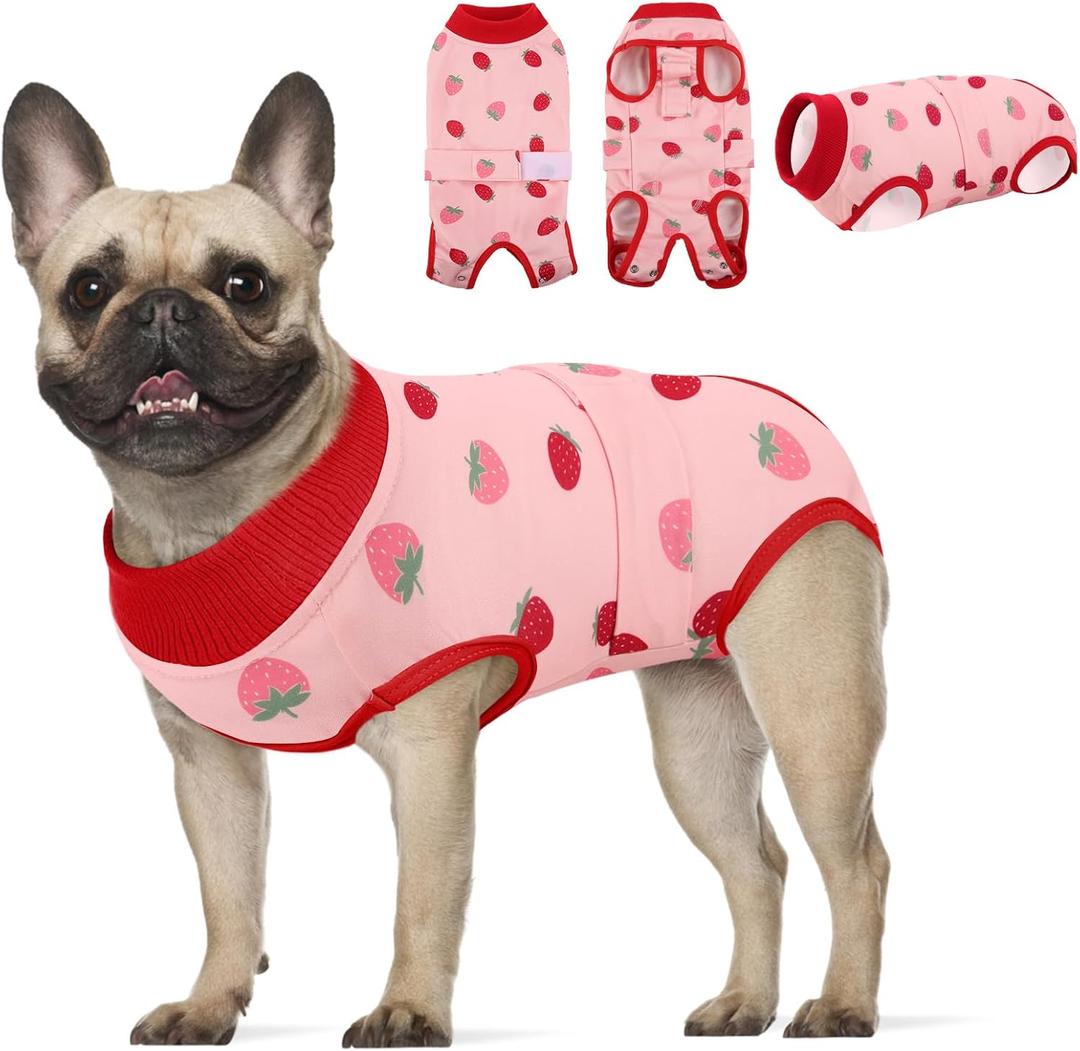 KOESON Recovery Suit for Dogs, Female Male Pet Surgery Onesie Post Spay Neuter, Professional Dog Abdominal Recovery Shirt with Pee Hole, Soft Surgical Bodysuit Anti-Licking, Strawberry Size M