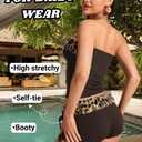 EHSUYAB 2000S Sexy 2 Piece Leopard Club Outfits, Ruched Tube Strapless Crop Top, Low Rise Booty Shorts Casual Going Out Rave (Brown, XS)