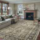 PureCozy Vintage Area Rug 12x15 Brown Washable Living Room Large Carpet Non Slip Bedroom Indoor Office Low Pile Traditional Distressed Retro Accent Rug for Dining Room