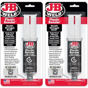 J-B Weld Plastic Bonder Black 25ml Syringe - 2 Pack (50139-2), 25 ml 