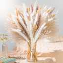 Natural Pampas Grass 8kind Grass Mix Bouquet | Dried Pampas Bouquet for Wedding Boho Flowers Home Table Desk Decor, Rustic Farmhouse Decor (93PCS)