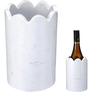 CroBlissful Scalloped Marble Wine Chiller 750ml Wine Bottle Chiller Bucket White Champagne Cooler Tabletop Keep Champagne Cold Marble Utensil Holder for Kitchen Dinner Bar Counter Decor Party Gifts