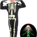 Kids Skeleton Costumes Halloween Costume Glow in The Dark Child White Bones Stretch Body Suit for Boys Girls (6T(Suit for 4-6 years), Black)