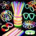 BUDI 467Pcs Glow Sticks Party Favors for Kids Adults Glow in the Dark Party Supplies 4th of July Accessories Neon Decors 200 GlowSticks Bulk 8 Colors 8 Inch & 267 Connectors Necklace Bracelet Glasses