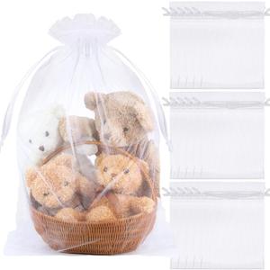 Sweetude 15 Pcs 24 x 30 Inches White Extra Large Drawstring Organza Bags Mesh Gift Drawstring Pouches Mesh Gift Bags Jewelry Pouches for Party Wedding Favor Candy Bottle Sample