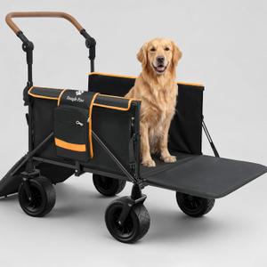 Snagle Paw Extra Large Dog Stroller for Large Dogs up to 100 lbs Foldable Pet Wagon with Anti-Slip Ramp, Expandable Tailgate, All-Terrain Wheels, One-Step Brake & Adjustable Handle,Orange