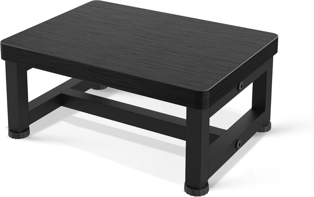 Step Stools for Adults Kids with Non-Slip Rubber Feet, Heavy Duty Wide Wooden Stepping 500-LBS Capacity Bedroom Kitchen Bathroom, Sturdy Bed Steps High Beds, Easy Assembly, Black