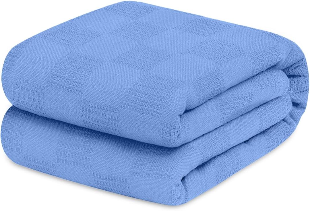 Avalon Bedding 100% Cotton Blankets King Size Thermal Blanket (108"x90") - Perfect Cotton Blanket King Size for Layering Bed in Any Season - Cotton Blankets for Bed (Blue)