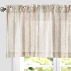 jinchan Striped Valance Window Treatment Linen Valance for Windows Small Window Valance Farmhouse Valance Curtain Light Filtering Valance Flax Valance 16 Inch Length Rod Pocket 1 Panel Tan on Beige