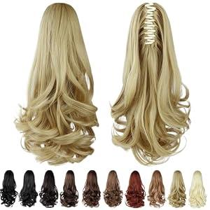 HEWEICSY Ponytail Extension, Clip on Ponytails for Women, 14" Claw Clip in Short Curly Wavy Pony Hair Extension for Women - Light Honey Blonde