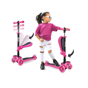 LaScoota 2-in-1 Kids Kick Scooter, Adjustable Height Handlebars and Removable Seat, 3 LED Lighted Wheels and Anti-Slip Deck, for Boys & Girls Aged 3-12 and up to 110 Lbs.