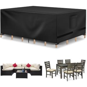 Richwon Patio Furniture Cover, Waterproof Rectangle Outdoor Table Cover, Heavy Duty Sectional Set Protection 108"L x 82"W x 28"H, Black