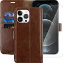 MONASAY Wallet Case Compatible for iPhone 11 Pro, 5.8-inch, [Glass Screen Protector Included] [RFID Blocking] Flip Folio Leather Cell Phone Cover with Credit Card Holder, Brown