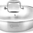 LOLYKITCH 11 Inch Tri-Ply Stainless Steel Wok Pan with Lid,Deep Frying Pan,Jumbo Cooker,Induction Wok,Suit for All Stoves,Dishwasher and Oven Safe.