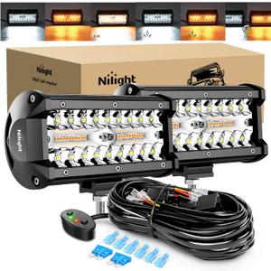 Nilight 2PCS 6.5 Inch 120W LED Light Bar Amber White Strobe 6 Modes Memory Function Off-Road Truck Car ATV SUV Cabin Boat with 16AWG Wiring Harness Kit-2 Lead
