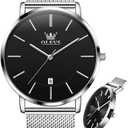 OLEVS Mens Watches Minimalist Ultra Thin Fashion Casual Analog Quartz Date Watch Waterproof Slim Simple Big Face Dress Wrist Watch Leather Band for Men