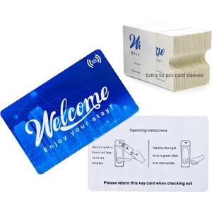 Hotel Motel RFID Contactless Key Card with Envelopes Sleeve Welcome Enjoy Your Stay Compatible with SAFLOK, KABA, ONITY, Miwa, ILCO and SECURELOX(200 Pack Cards+50 Sleeves)