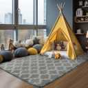 Puremy 8x10 Area Rugs for Living Room, Fluffy Shag Rugs for Bedroom, Non-Slip Indoor Carpet for Kids Room, Nursery, Home Decor, Geometric, Light Grey/White