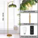 QIYIZM Glass Floor Lamp for Living Room,Bedroom,Gold Dimmable Standing Lamp with Remote,Mid Century Modern Brass Tall Lamp Boho Vintage Retro Floor Lamps Arc Green Flower Floor Light Lamp Bohemian