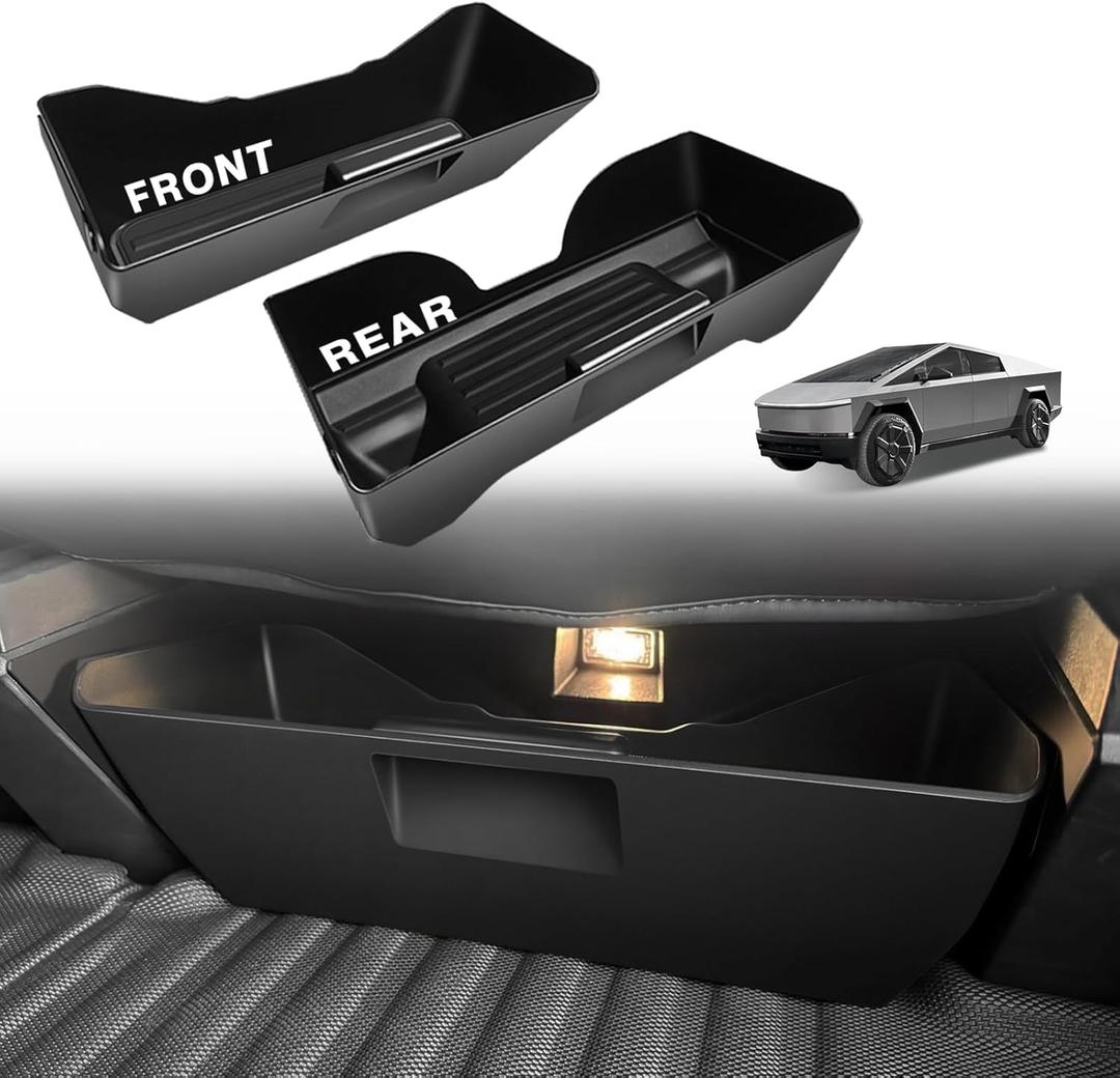 BestEvMod 2PCS Under Seat Storage Box Fit for Tesla Cybertruck 2026 2025 2024 Interior Accessories Under Seat Organizer Hidden Tray Non-slip Hidden Underseat Rubbery Bins
