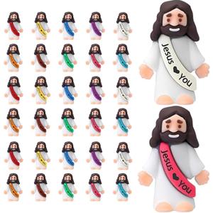 30PCS Little Jesus Figures, Mini Jesus Figurines in Bulk, Multicolor Tiny Jesus Figures, Miniature Figurines to Hide and Seek Religious Gifts for Easter Egg Stuffers