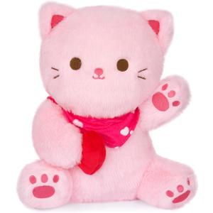 Valentines Stuffed Animal Cat Plush, 8inch Pink Cat Valentines Day Gifts for Her Him Kids, Cute Kitten Valentines Plushies with Love Heart for Wife, Fiance, Girlfriend (Pink and Red)