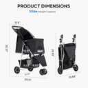 3 Wheel Pet Stroller for Dogs and Cats, Foldable, Lightweight and Durable, Ideal for Small to Medium Pets, Includes Storage Basket and Cup Holders