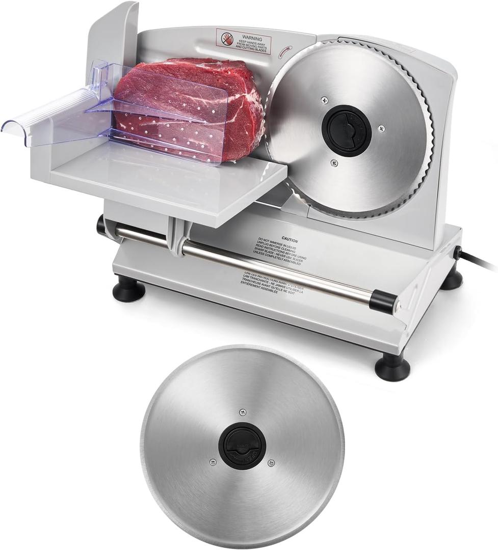 VEVOR Meat Slicer, 6.7" Electric Deli Slicer Machine with 2 SUS420 Blades, 0-0.6 inch Adjustable Thickness, 150W Home Food-Slicer for Meat, Ham, Baguette, Steak, ETL Approved