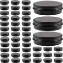 48 Pcs Aluminum Round Cans with Lid, 2 Oz Metal Tins Food Candle Containers with Screw Tops for Crafts, Food Storage, DIY (black)