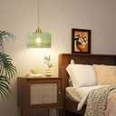 QIYIZM Plug in Pendant Light Hanging Lights with Plug in Cord Boho Hanging Lamp Glass Gold Mid Century Modern Vintage Dimmable Green Flower Plug in Chandelier Ceiling Fixture for Living Room,Kitchen