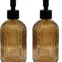 Brown Glass Soap Dispenser Set with Black Pump, 13.5oz Refillable Liquid Hand Dispenser, Vertical Stripe Lotion Dish Soap Dispenser for Modern Home Decor, Bathroom, Kitchen Countertop, Hotel(2 Pack)