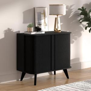 27" Fluted Sideboard Cabinet with Sliding Doors, Modern Accent Storage Cabinet with Legs for Living Room or Entryway, Black