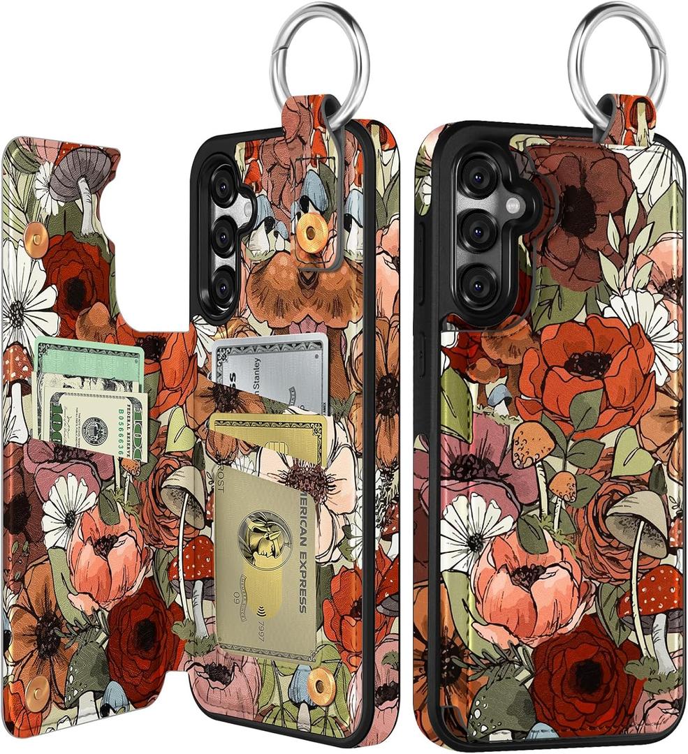 Shorogyt for Samsung Galaxy S25 Wallet Case - Cute Fashion Mogu Flower Design with Card Holder Kickstand for Magnetic Clasp Back Flip Folio Leather Phone Cases for Wome Girls Men