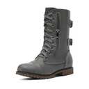 DREAM PAIRS Women's Winter Combat Boots, Comfortable Warm Faux Fur Lined Outdoor Lace-Up Mid Calf Riding Booties,Grey,TERRAN-SNOW (Size 11)
