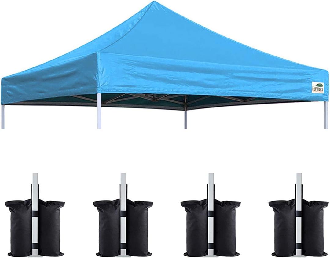 Eurmax USA 10x10 Pop Up Canopy Replacement Top, Universal Instant Canopy Cover ONLY, Heavy Duty UPF 50+ UV Protection, Water & Wind Resistant Tarp, Bonus 4 Sand Bags (Sky Blue)