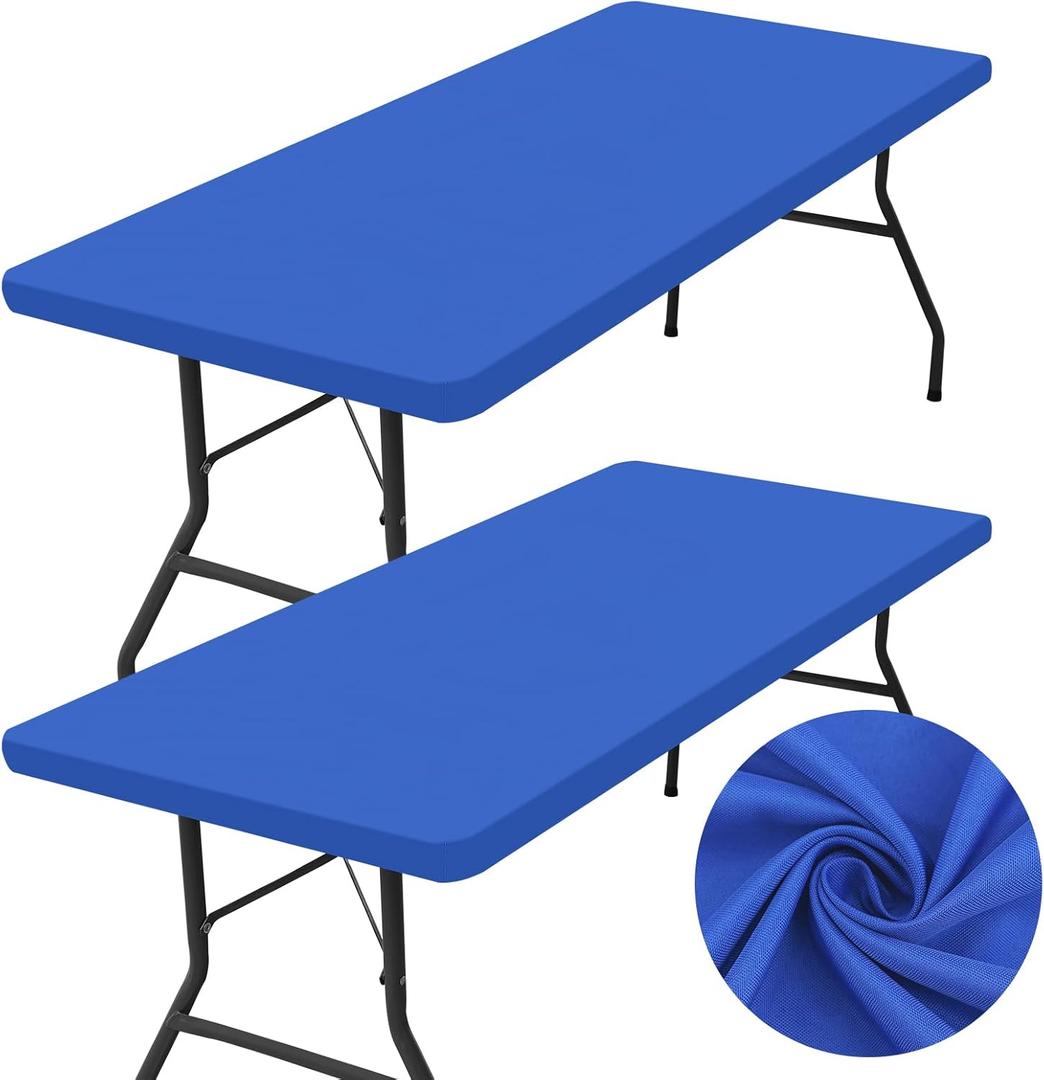 homing 2 Pack Rectangle Table Cloth, Elastic Fitted Fabric Tablecloth Fits for 4 Foot Folding Tables, Washable Table Cover for Picnic, Camping, Indoor & Outdoor (Blue, 30" x 48")