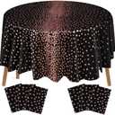 VitalCozy Round Dot Tablecloth 84 Inch Plastic Table Cover Polka Dot Confetti Tablecloths for Easter 2026 Graduation Prom Wedding Birthday Spring Party Supplies(Black and Rose Gold,3 Pcs)