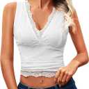 Womens Lace Tank Tops - V Neck Camisole Sleeveless Sexy Going Out Y2K Cropped Halter Vest Top (Large, White)