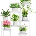 iDavosic.ly Plant Stand Indoor Outdoor, 7 Tier Corner Metal Flower Display Holder Shelf, Folding Tall Orchid Rack for Patio Balcony Porch Garden Living Room House, White
