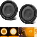 WahMOTOTin 2pcs Smoked Lens 4 inch Round LED Trailer Trucks Halo Parking Turn Signal Tail Lights Clear Lens Amber 64 LEDs w/ Rubber Grommet Sealed Waterproof IP67 For RV/ Van, DC 12V