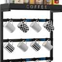 Coffee Mug Holder Wall Mounted with 12 Movable Hooks, Metal Coffee Cup Holder with Top Shelf, Mug Rack Wall Mount for Home Kitchen Display and Collection