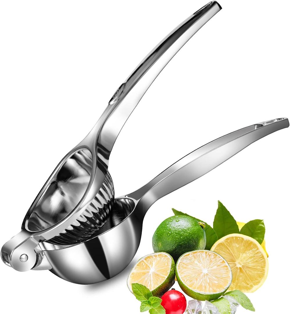 TEZZ Premium Lemon Squeezer, Large Heavy Duty Handhelp Juicer for Lemon, Metal Hand Press Citrus Juicer, Lime Squeezer Bar Tool, Manual Citrus Press (Silver)