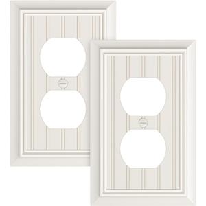 2-Pack Classic Beadboard Duplex Outlet Cover Plate, Decorative Light Almond Switch Plates and Outlet Covers, Natural Bamboo Fiber Wall Plates for Electrical Outlets, 1 Gang Receptacle Cover