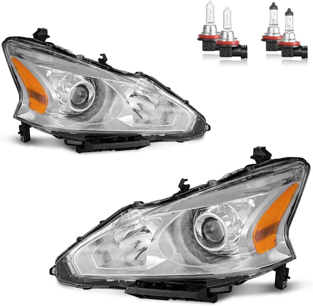 Headlights W/Bulbs for 2013 2014 2015 Nissan Altima 4-Door Sedan Headlamp Replacement Driver & Passenger Side (DOES NOT FIT XENON/HID)