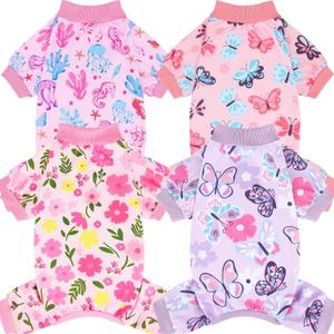 XPUDAC 4 Pack Dog Pajamas Soft Strechy Summer Dog Pjs Puppy Clothes for Small Medium Dogs Boy Girl Cat Pet Outfits, X-Large (X-Large(Chest-20.8" Back-16" Neck-12"))