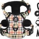 IVY&LANE No Pull Dog Harness with Leash Set, Reflective No Choke Pet Vest,Adjustable Oxford Dog Vest Harness with Easy Control Handle for Large Dogs (Checkered Beige,XL)